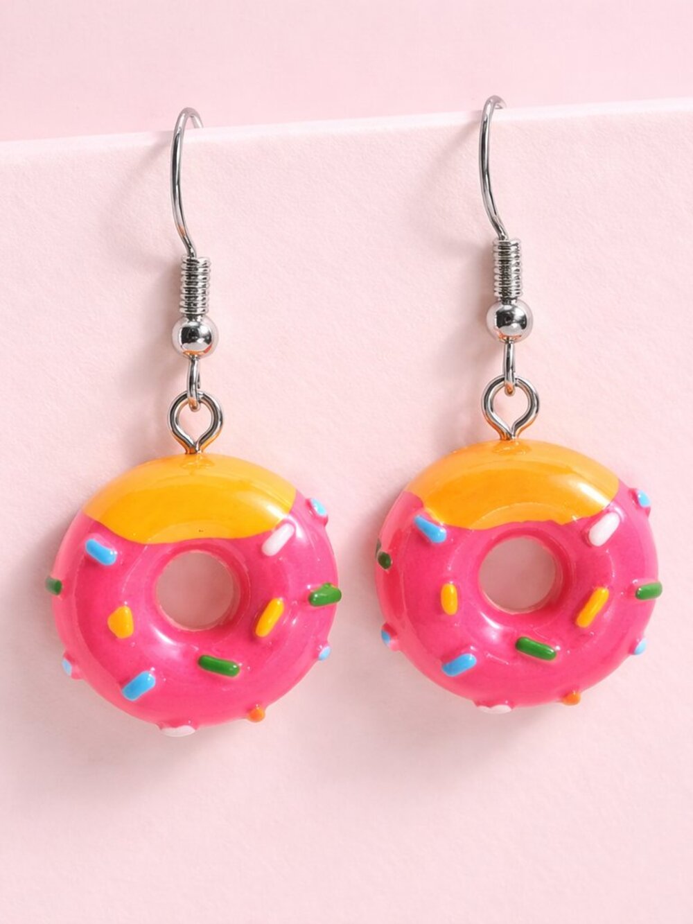 Pink Donut Earrings 🍩 Cute Sprinkle Dangle Kawaii Dessert Jewelry - Picture 3 of 5